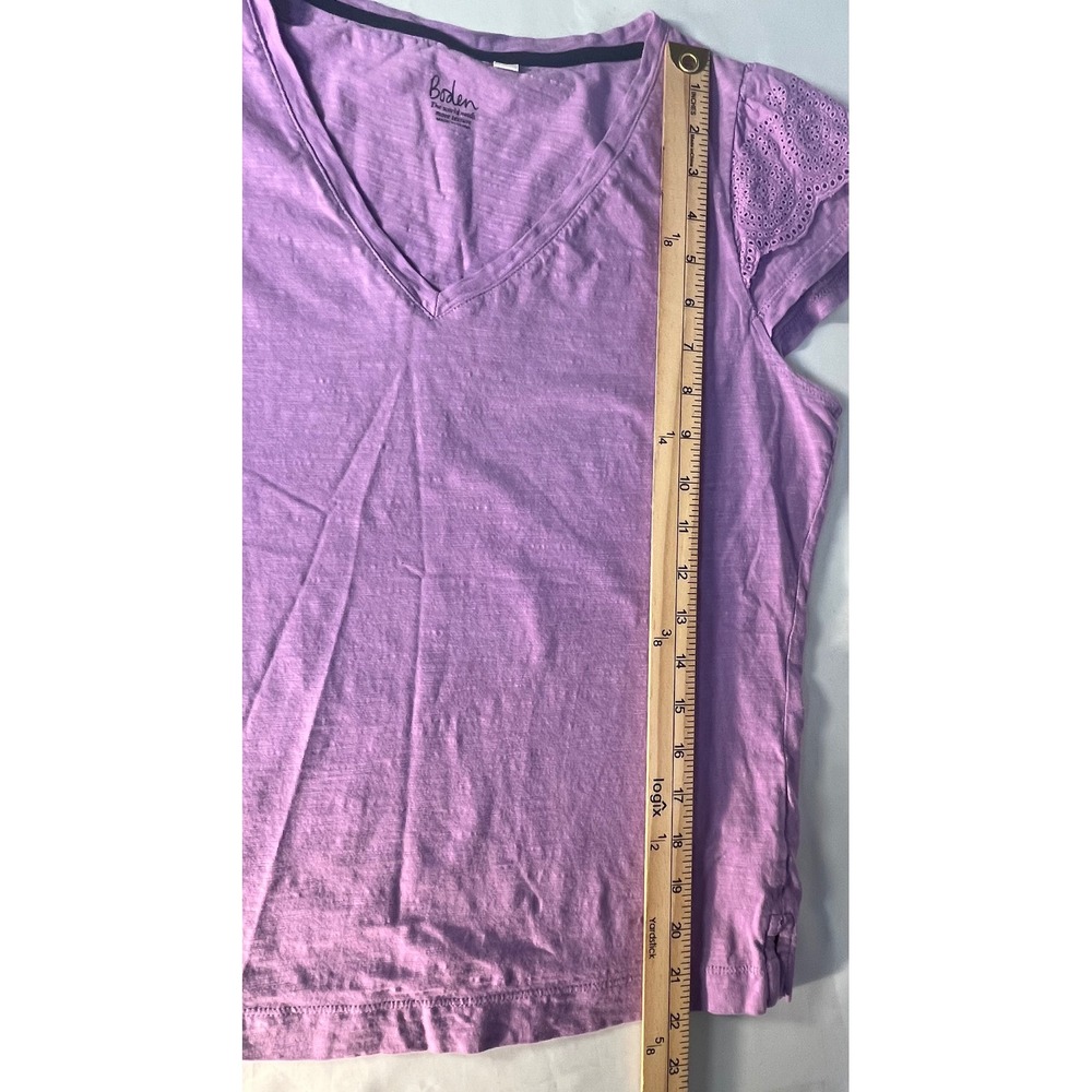 Boden T0922 Lavender Purple Eyelet Flutter Sleeve Slub Cotton V-Neck Tee M - Picture 6 of 6